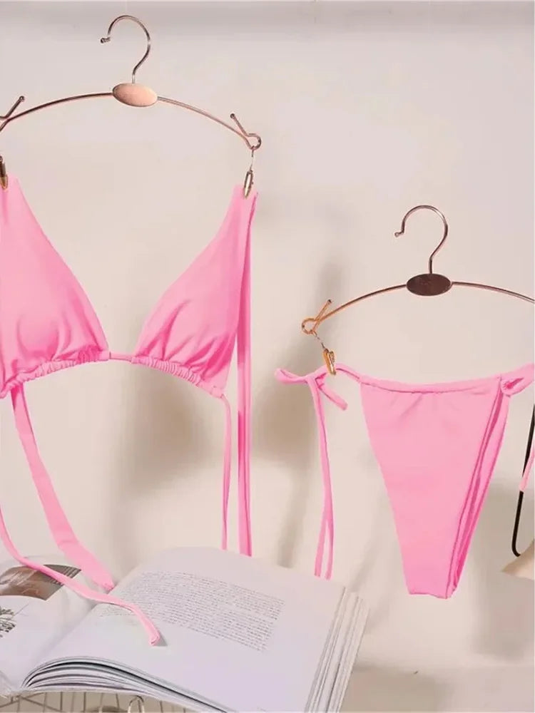 11 Colors Halter Mini Micro Thong Bikini Female Swimsuit Women Swimwear Two-pieces Bikini Set Bather Bathing Suit Swim Beachwear