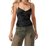 Fashion Chiffon Sleeveless Backless Tops Sexy Deep V-neck Beading Sequin Flower Summer Back Bandage Vest Women Camisole