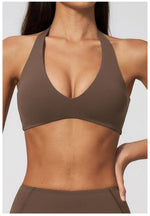 Halter V Neck Yoga Bra Sexy Backless Shockproof Gym Sports Tank Top Quick Dry Workout Fitness Outdoor Gym Running Bra