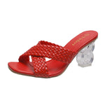 Transparent Strange High Heels Sandals Women SummerPlus Size Weave Female Slippers Fashion Yellow Open Toe Slides