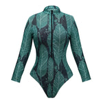 UPF35 Long Sleeved Sunscreen Swimsuit Long Pants Set Women Black Geometry Print Zipper Slim Fit Swimwear Bodysuit Beachwear 2025