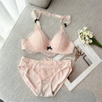Deep V Halter Neck Bra Set French Style, Lace Push Up Bralette for Small Chest, Sexy Wireless Triangle Bra Set MOYISU Sexy Tushy