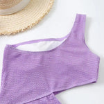 2024 New One Shoulder Women's Swimsuit One Piece Cut Out Sexy Swimwear Women Textured Monokini Solid Bathing Suit Beach Wear