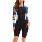 2023 New One Piece Swimsuit Women Floral Long Sleeve Swimwear Zipper Surfing Monokini Push Up Body Suit Beachwear Bathing Suit