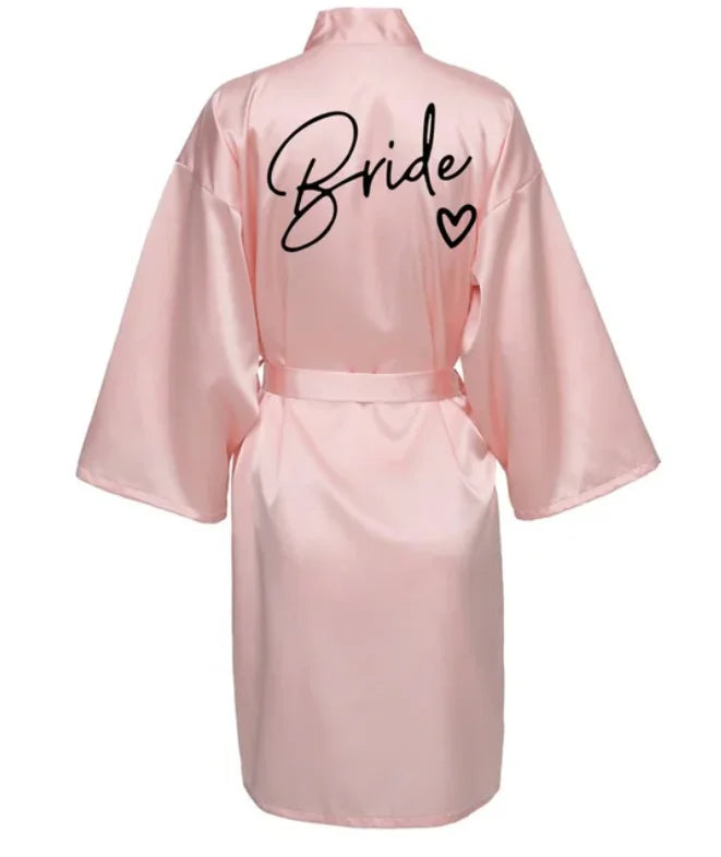 Wedding Party Team Bride Robe With Black Letters Kimono Satin Pajamas Bridesmaid Bathrobe SP001