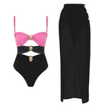 2024 Sexy Sling Ruffle Solid Two Pieces Bikini Women High Waist 3D Flower Swimsuit Skirt Summer Backless Beachwear Bathing Suit