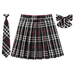 Women Summer Plaid Pleated Skirt With Necktie Bowtie Korean Jk Skirt Student Uniform Japanese School Preppy A Line Mini Skirts