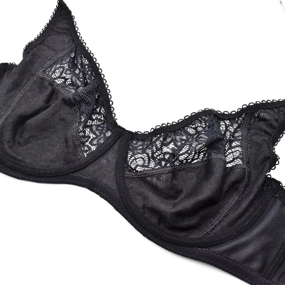 Womens Lager Bosom Lace Perspective Bra Sexy Lingerie Underwire Embroidery Floral Bralette Plus Size Brassiere B C D DD E F Cup
