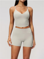 New Yoga Sets Women V Neck Back Criss Cross Sports Tank Top High Waist Butt Lift Shorts Fitness Suit Gym Running Workout Clothes