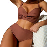 Dark Brown High Waist Bikini 2024 New Women Sexy Two Piece Swimsuit Push Up Swimwear Female Bathing Suit Swim Summer Beachwear