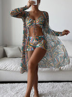 3 Pieces Sexy Print Bikini 2026 Women High Waist Swimsuit & Kimono Swimwear Female Lady Bathing Suit Swimming Summer Beachwear
