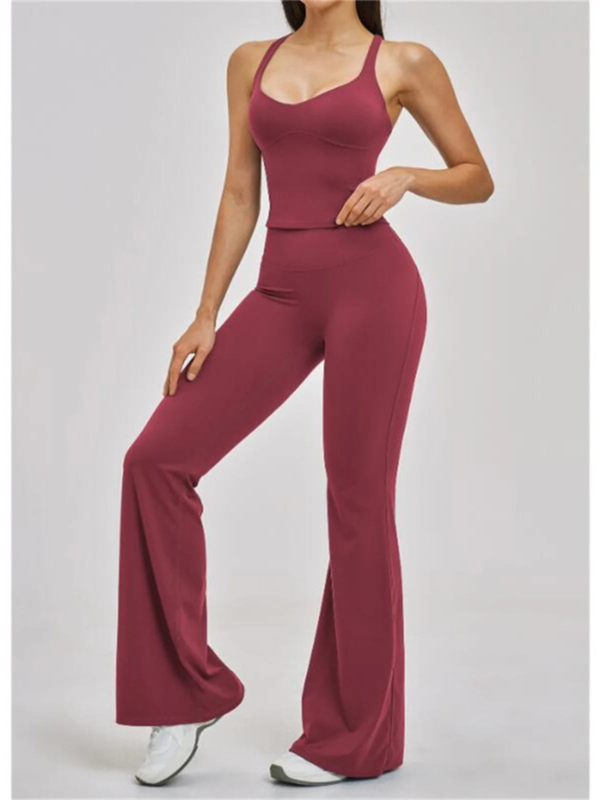 Summer Yoga Set Women Back Cross Shock-absorbing Slim Sports Tank Top Exercise Sets Outwear Running Flare Leggings Fitness Suits