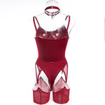 Toucheart Erotic Bodysuit Sexy Hot Tight Plunge Seductive Women's Intimate Flirt Romantic Garter Four-piece Set with Stockings
