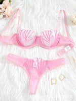 2pcs Women's Bra Set Sexy Lace Mesh Lingerie Set Ultra Thin Breathable Comfortable Lightweight Scallop Transparent Lingerie Set