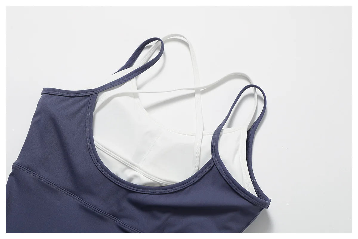 Yoga Jumpsuit Fake two color contrast halter sport jumps Women Push Up Gym Fitness Overalls Sport Outfit Sportswear Clothes 8843