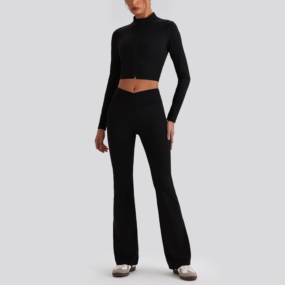 Women's Yoga Exercise Sets Women Backless Sports Tank Top V Shape High Waist Wide Leg Pants Fitness Gym Running Workout Clothes