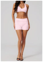 Women Two Piece Gym Yoga Sets Back Cross Sports Bra Pleate High Waist Short Fitness Suit Outdoor Running Camisole Tops Outfits