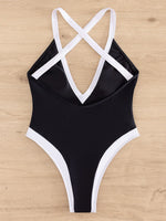 Splicing Criss Cross Backless High Leg Cut Women Swimwear One Piece Swimsuit Female Monokini Bather Bathing Suit Swim Beachwear