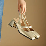 Elegant Slingback Sandals Women Summer Shoes Pink Black Silver Medium Heels Close Toe Office Party Shoes Female Large Size 45