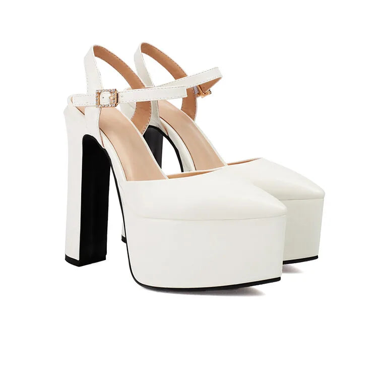 Platform Pointed Toe Sandals for Women Summer New Ankle Buckle Strap Gold Runway High Heels Large Size 43 Wedding Party Shoes