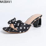 Vintage Polka Dot Bow Tie Platform Sandals with Open Toes - Women's Summer New Style. Suitable for Wearing with Dresses.5.5CM