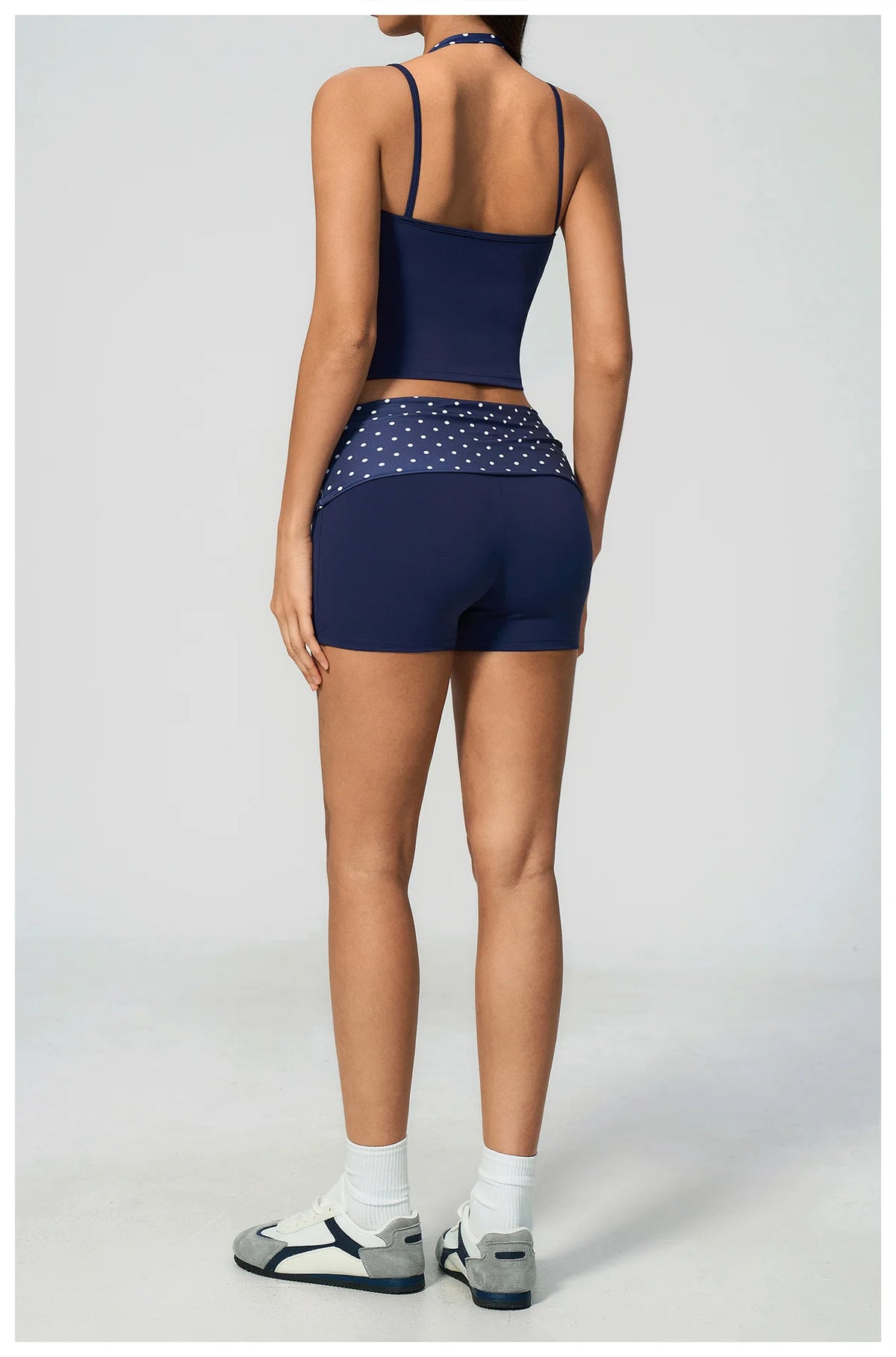 Quick Drying Polka Dot Patchwork Yoga Sets Women Hanging Neck Slim Shockproof Sports Tank Top Gym High Waist Shorts Fitnss Suit