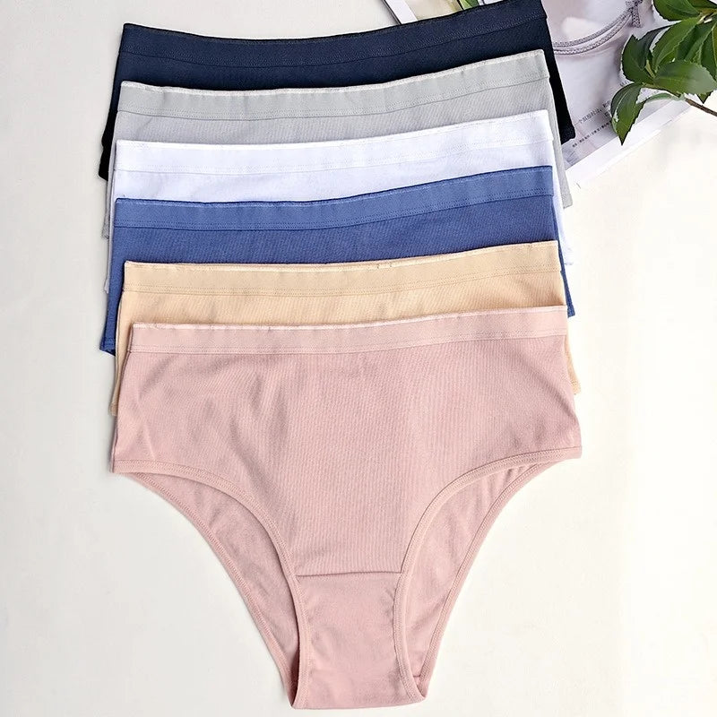 3Pcs/Set Women Cotton Panties High Waist Soft Stretch Briefs Female Underpants Solid Color Comfort Underwear Sexy Lingerie S-L