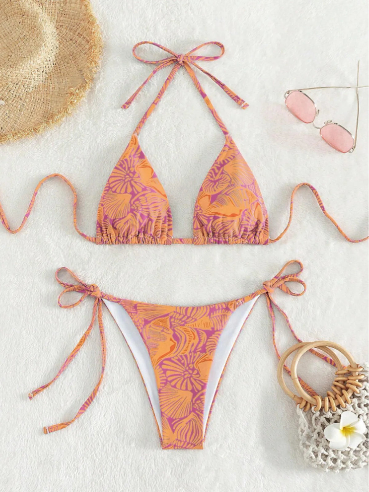 Sexy String Bikini 2024 Two Pieces Print Swimsuit Female Swimwear Women Thong Bikinis Set Bather Beachwear Bathing Suit Pool