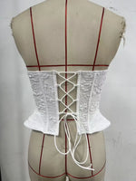 Sexy White Slim Fit Fishone Corset Women Strapless Back Lace-up Diamond Camisole Summer Chic Club Party Ruffles Tank Tops