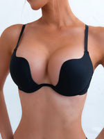 Women's Essentials Deep U Multi-Way Push Up Convertible Low Cut Plunge Bra Underwire T Shirt Bra Add One Cup