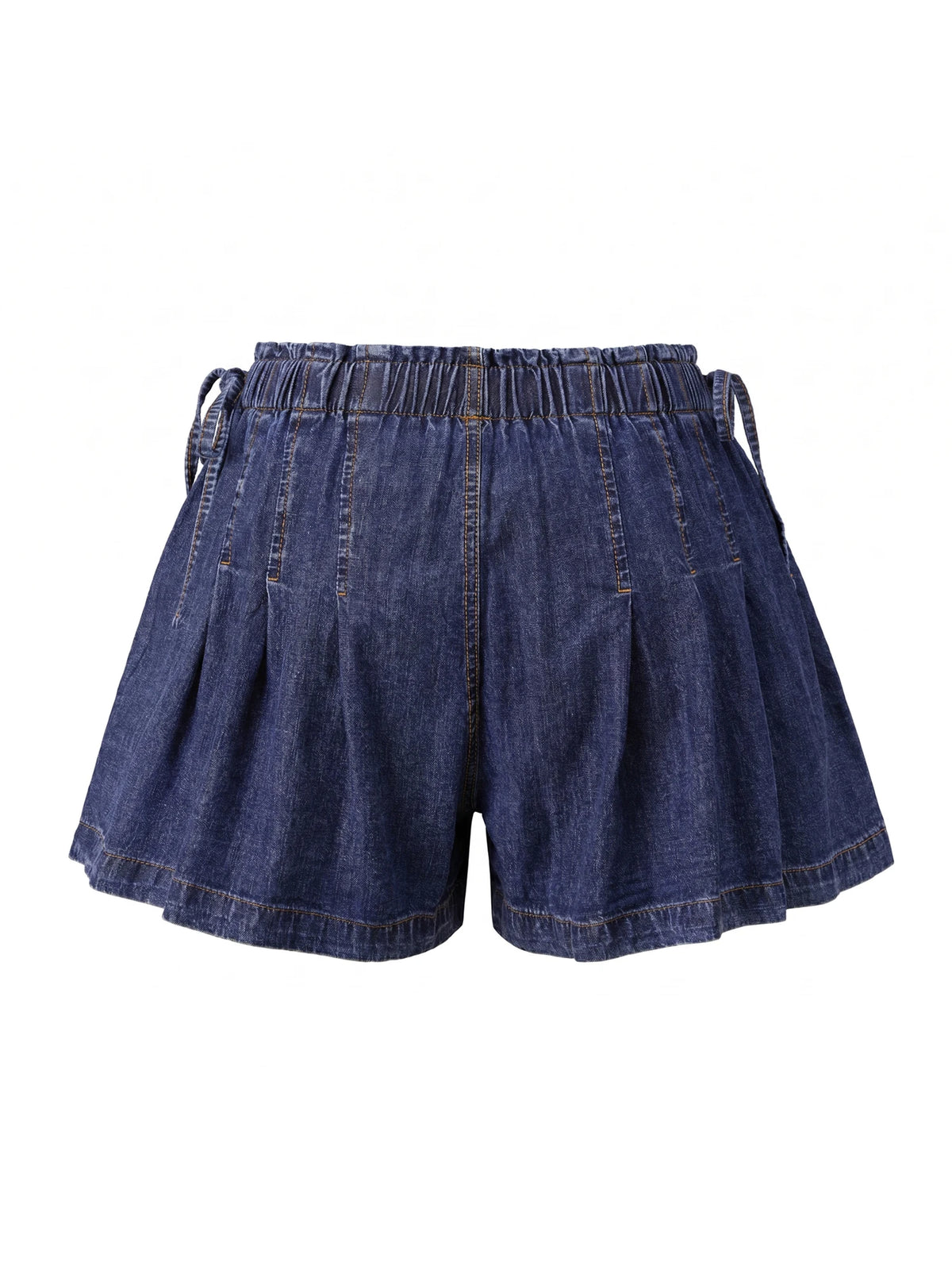 Womens Loose Fit Denim Shorts Drawstring Elastic Mid Rise Pleated Wide Leg Short Pants Casual Stylish Summer Skorts