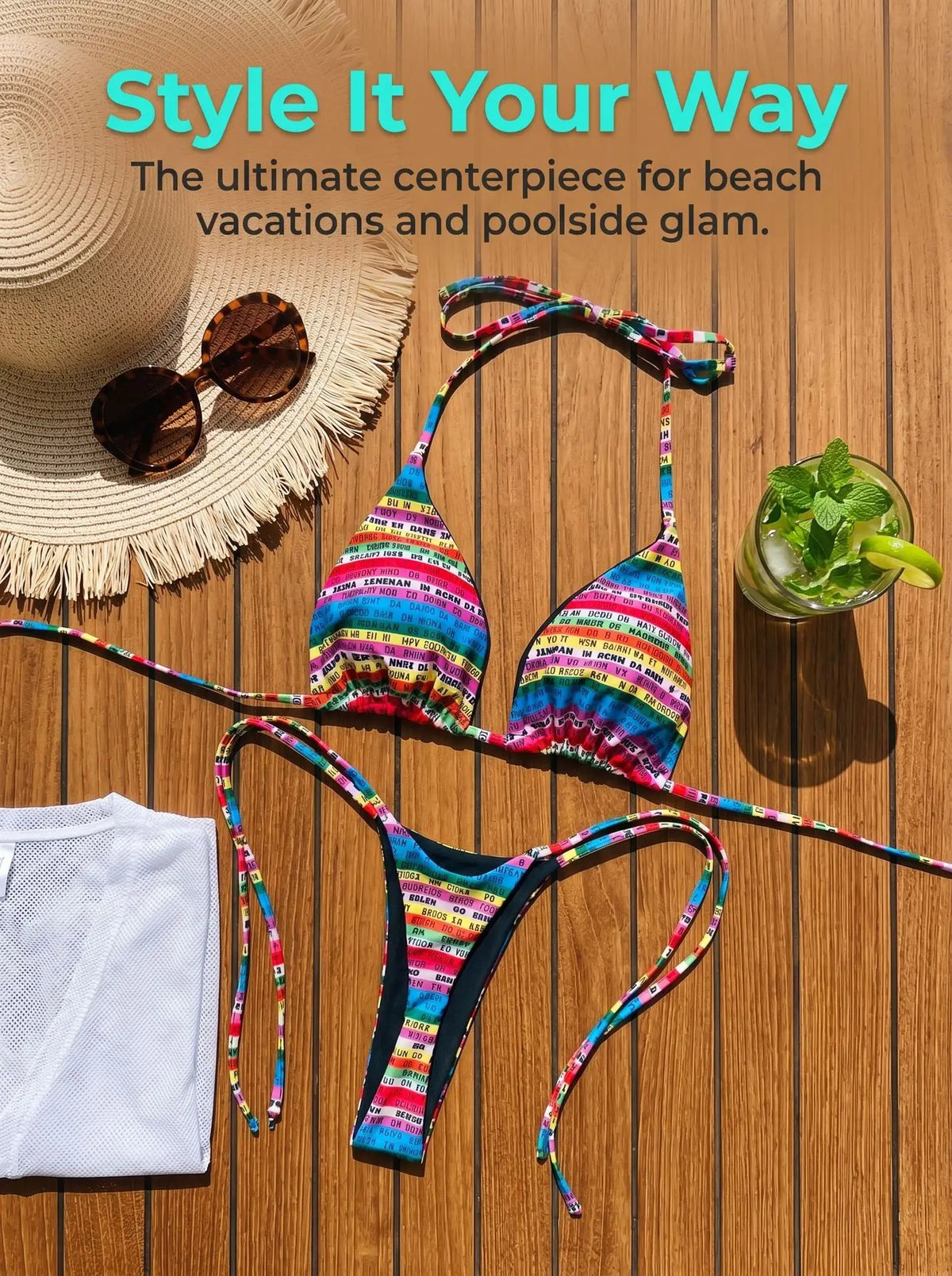Letters Print Colorful Micro Mini Thong Bikini 2026 Women Swimwear Female Swimsuit Two-pieces Bikini Set Bathing Suit Swim Lady