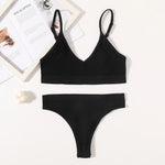 Women Seamless Bra Set Push Up Bras V-neck Tops High Rise Briefs Seamless Underwear Wire Free Brassiere Sexy Lingerie Set