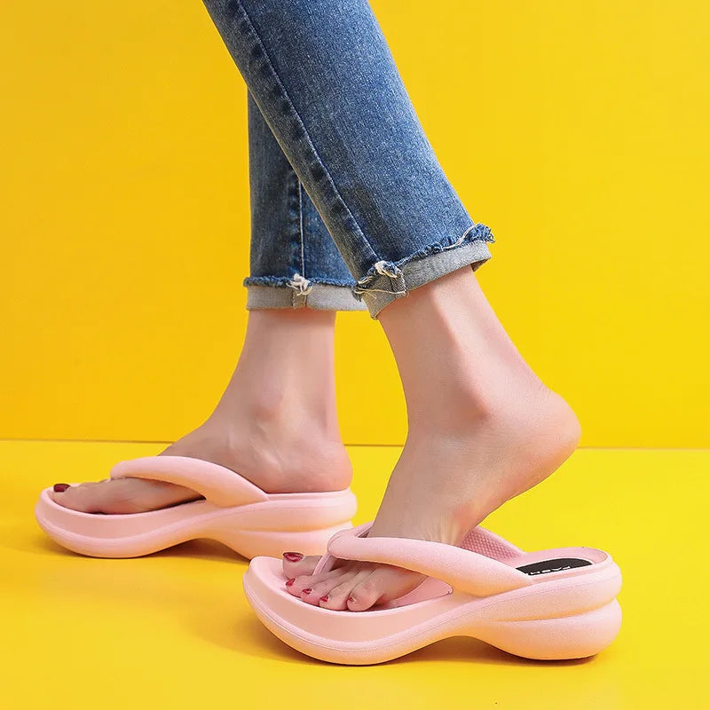 Thick Sole Wedges Flip Flops For Women 2025 Summer ClipPlatform Sandals Woman Non-slip Beach Slippers Girls Outdoor Slides