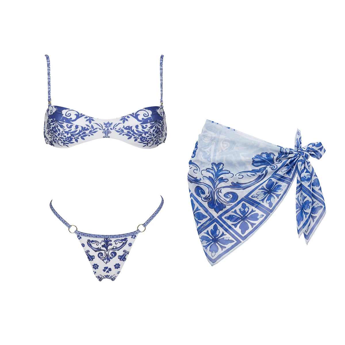 Retro 2Pcs One Piece Swimsuit Women Sexy Bikini Push Up Swimwear Female Halter Swim Suit Bandeau Biquini Beachwear Bathingsuit