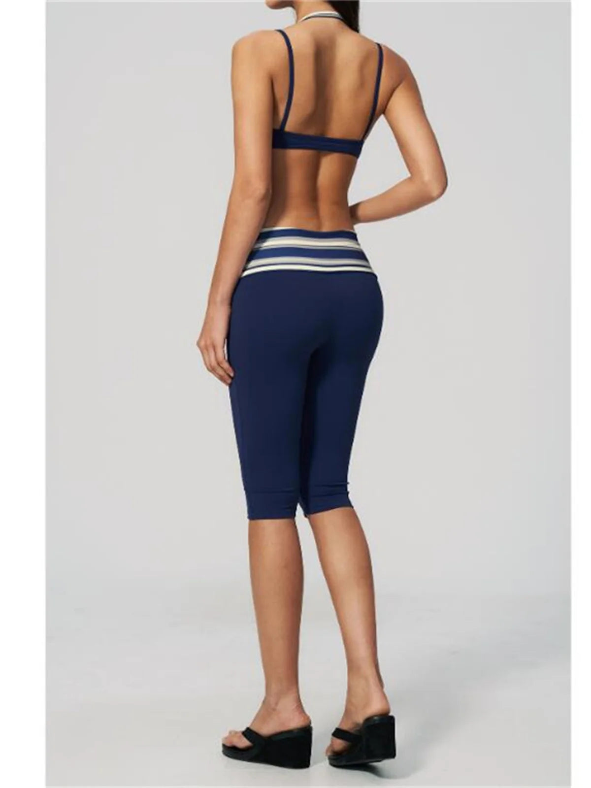 Summer Polka Dot Yoga Sets Women Hanging Neck Shockproof Sports Bra Fitness Suit Folding High Waist Mid Pants Gym Tracksuit