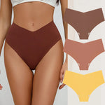 3PCS Women's Seamless Maillard Underwear Sexy V-Shaped Mid Waist Ice Silk Briefs 10 Soild Color Cozy Stretch Sexy Underpant S-XL