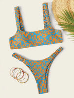 Sexy Micro Bikini Women Orange Leopard Print Push Up Padded Thong Swimsuit Female Cut Out Bathing Suit Swimwear Biquini