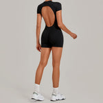 Women's Seamless Yoga Jumpsuits Fitness Sports Hip-lifting Backless Short-sleeved Training Gym Workout Shorts One-piece