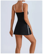 Women's Tennis Dress Summer Sleeveless Pink Contrast Workout Yoga Dresses Build in Shorts Fashion Tight Fitting Skirts Suit