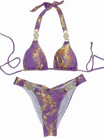 Snake Print Halter Diamond Bikini 2025 Women Swimwear Female Swimsuit Two-piece Bikini Set High Cut Bathing Suit Swim Beach Wear