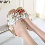 New Summer Flower Decoration Platform Wedges Sandals Women Fashion Silver High Heels Female Summer Gold Shoes Size 34-40