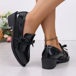 Patent Leather Bowknot Oxford Shoes Women Plus Size 43 Pointed Toe Thick Heel Pumps Woman Elelgant Slip On Pu Leather Shoes 2026