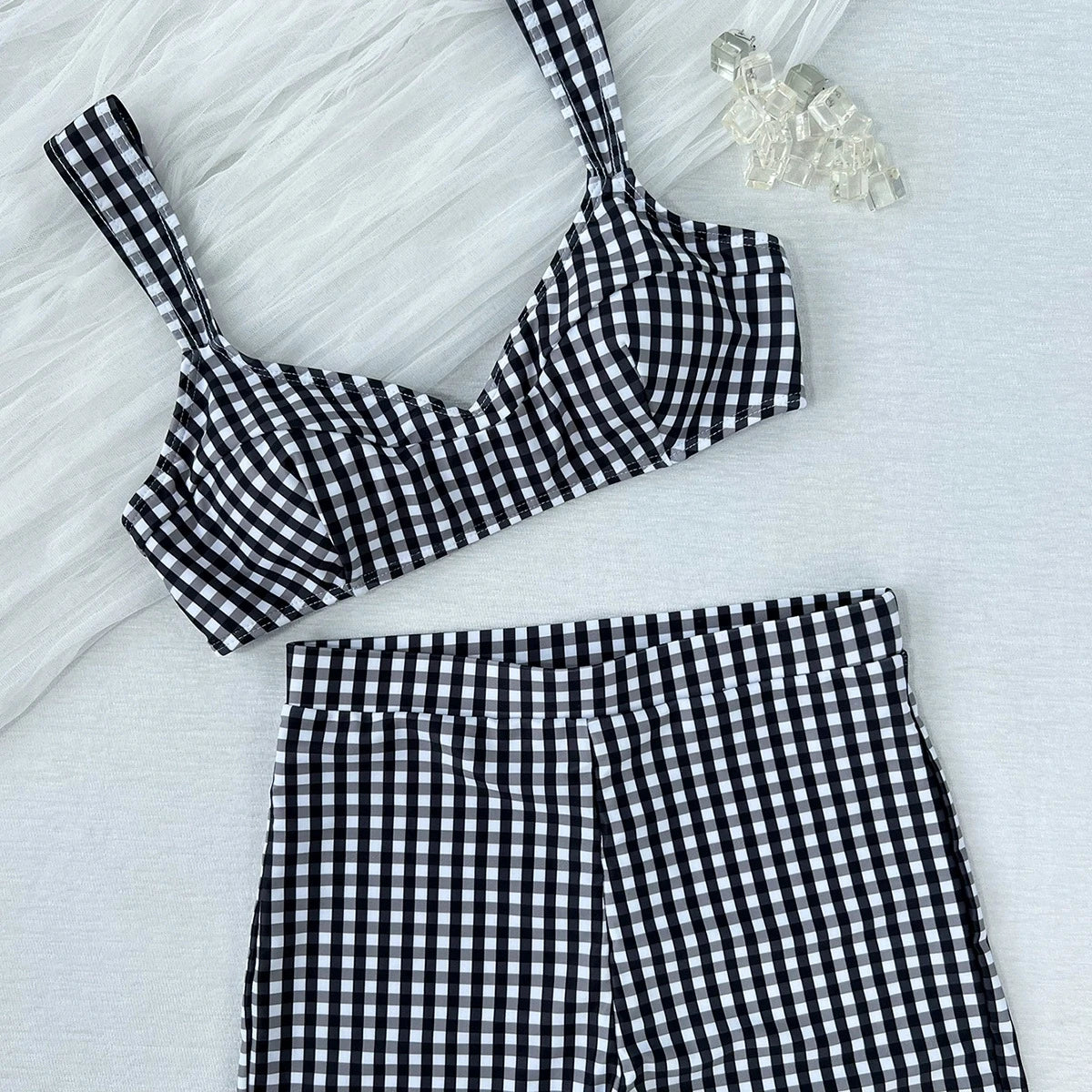 DEKA New Retro Plaid Print Bikini Sets Swimsuit For Women High Waist Swimwear Two Pieces Bathing Suits Summer Beachwear Swimming
