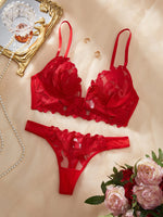 Floral Valentine Charming Brief Panty Underwear Sexy Nighty Fancy V Underwear Brief Set for Lady