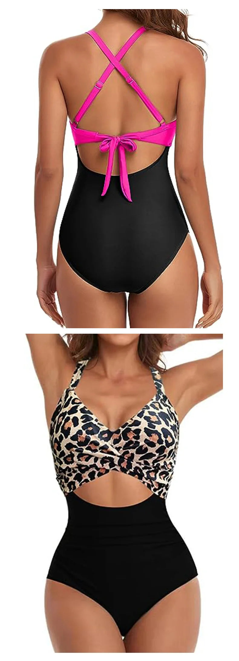 Leopard One Piece Swimsuit 2024 New Halter Push Up Swimwear Women Swimsuit Bathing Suit Beachwear Monokini Female Swimming Suits