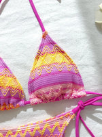 Sexy Red Striped Knitted Bikini Set 2026 Women Patchwork Push Up Bra Thong Swimsuit Beach Bathing Suit Cover Up 3 Piece Swimwear