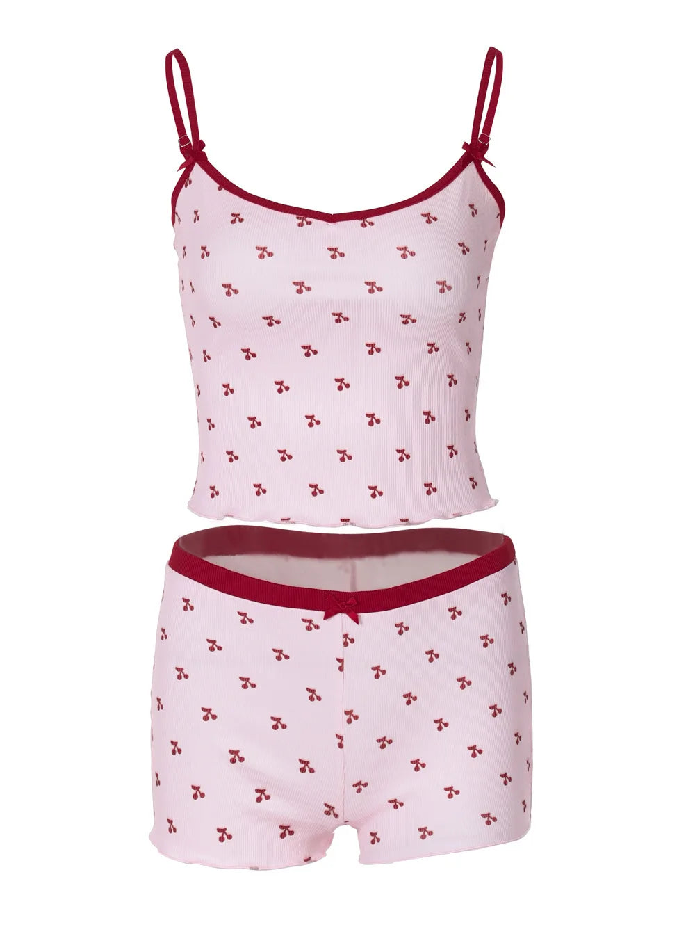 2026 New women's two-piece set of cherry printed sleeveless vest shorts soft and comfortable home suit set sweet pajamas Y2K Hot