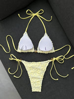 Sexy Yellow 3D Flower Micro Bikini 2026 Women Hole Out Stone Strap Push Up Bra Thong Swimsuit Holiday Bathing Suit Swimwear