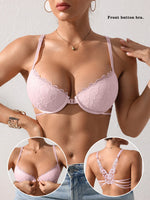 Women's Lace Butterfly Back Beauty Push up Sexy Bras Modern Trend Solid Color Front Buckle Bra for Woman